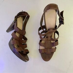 Nine West Balboa Brown Faux Leather Wooden Heels Size 7M